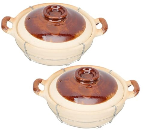 Mikikit Olla De Barro Para Cocinar Arroz Individual 0,5l Con Mango Arcilla Resistente Al Calor Cazuela Tradicional Para Guisos y Sopas Uso Doméstico Juego 2 Piezas