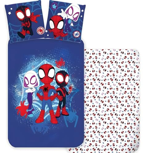 Parure de lit junior Marvel Spidey | Housse de couette 100x140 cm + Taie d'oreiller 40x45 cm, 100% Coton | Parure de lit pour bébé parfaite pour les tout-petits | Parure de lit réversible et douce