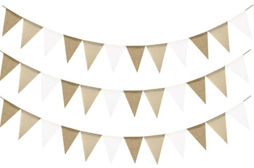 ELNX 12m Guirlande Fanion en Toile de Jute, 36 Pavillons Triangle, Décoration Marron pour Mariage Bohème, Anniversaire, Baby Shower, Camping et Extérieur