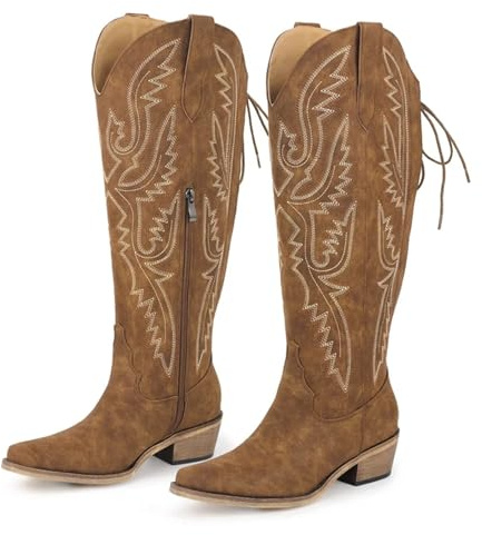 JHSDHYD Stivali Cowboy Donna Stivali da cowboy western con punta a punta, cerniera laterale, ricami, tacco a blocco, stivaletti da cowgirl da donna(Color2,6)