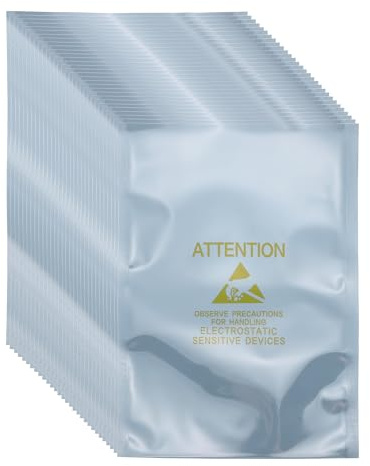 sourcing map 100 bolsas antiestáticas de 5.1 x 7.5 pulgadas, bolsa de blindaje ESD con etiquetas para disco duro, disco duro, SSD, placas base de dispositivos electrónicos, gris plateado