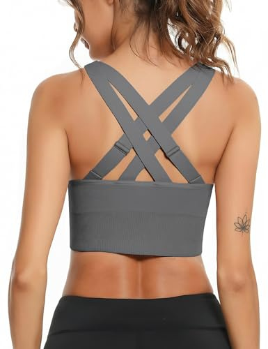 Litherday Sujetador Deportivo Mujer Cruzado Fitness Gris XL