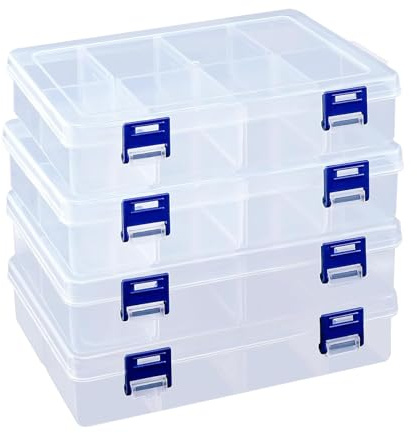 Vrexziy Fächer Aufbewahrungsbox, 4 Stück 8-Fächer Aufbewahrungsbox, Einstellbar Fächer sortierboxen Kleinteile Organizer für kleinteile Schrauben Perlen Ohrringen
