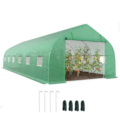 Outsunny Serre de Jardin Tunnel Grande Taille 24 ㎡ PE 8 x 3 x 2 m Vert | Cadre en Acier Galvanisé Ø 24 mm, Porte Enroulable, 12 Fenêtres