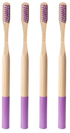 4 Stück Nachhaltige Zahnbürsten Bambus-kohle Zahnbürste Aus Bambus Weiche Borsten Zahnbürste Aus Naturholz Umweltfreundliche Zahnbürste Hölzern Empfindlich Kind Violett Holzgriff