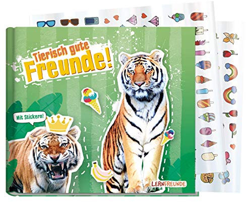 Häfft® Lernfreunde Freundebuch Schule Tiger Hardcover Poesiealbum, witzig & liebevoll gestaltet - mit vielen bunten Stickern - nachhaltig & klimafreundlich