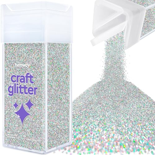 Hemway Craft Glitter Shaker Silver Holographic 130g Microfine | for Resin & Epoxy Crafts, Christmas Art Supplies, Nail, Body, Face, Eye, Festival, Crafting, Slime, Sparkle