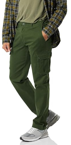 Amazon Essentials Men's Straight Fit Stretch Cargo Work Trousers (Available in Big and Tall), Dark Olive, 38W / 34L