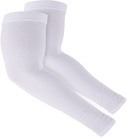 Ruiuzioong Mangas para brazos para hombres y mujeres, protección solar, compresión UPF 50, baloncesto, correr (1 par blanco)
