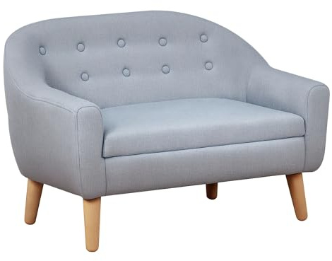 HOMCOM Children's Armchairs Kids Armchair Toddler Chair 2 Seater Wood Frame Mini Sofa for Bedroom Playroom Grey