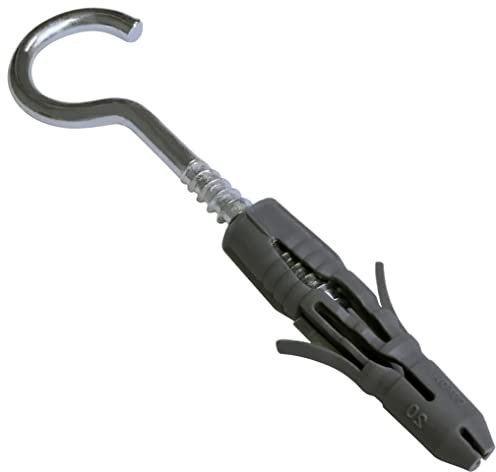 AERZETIX - C57511 - Juego de 20 tacos universales Ø10x50mm en plástico + 20 ganchos de suspensión/cáncamos para atornillar Ø6x55mm en acero - para hormigón ladrillo macizo bloque cemento albañilería