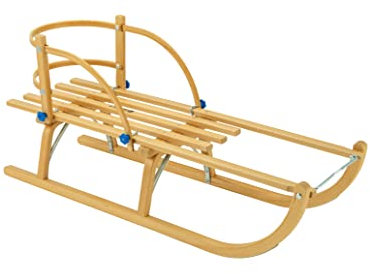 Davoser-Schlittenset: Schlitten + Schlittenlehne + Schlittenleine - Holzschlitten für Kinder und Babys - Holzrodel - Rodelschlitten (100 cm)
