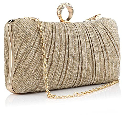 Gelory Clutch Taschen für Frauen: Kleine Abendtasche Glitter Clutch Geldbörse mit abnehmbarer Kette für Hochzeit Braut Prom Cocktail Party Damen Handtasche mit Gold