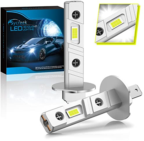 Sycreek Ampoule H1 LED,16000 LM 6500K Blanc Extrêmement Brillant Phare LED,IP68 Étanche Tout-en-Un Kit de Conversion Plug and Play,2 H1 Ampoule