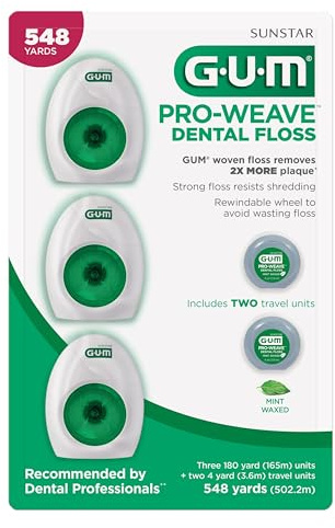 Gum Pro Weave - Hilo dental tejido que elimina 2 veces más placa que no se desprende, paquete de 3 unidades más 2 unidades de viaje