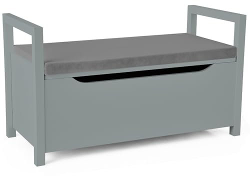 COSTWAY Shoe Bench, Flip-Up Top Shoes Rack Stool with Padded Seat, Hidden Compartment and Side Handle, Shoe Stand Chest Storage Organiser Unit for Living Room Hallway Entryway, 86x38x49cm (Grey)