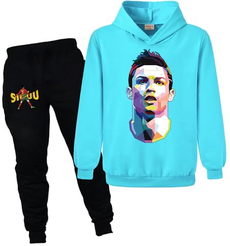 Xpialong Ronaldo Football Kit for Kids Football Hoodie+Pants Cotton Tracksuit Set (Light Blue,5-6 Years,5 Years,6 Years)