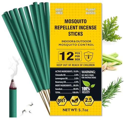BugBai® Mosquito Repellent 12 PCS, Thicker Natural Citronella Oil Incense Sticks 2.5H Protection for Indoor Home, Plant-Based Bug Insect Barrier for Outdoor Patio Yard Garden Camping Fishing