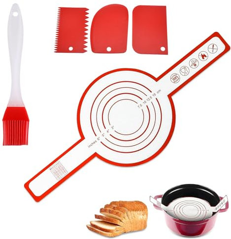 QUNLIUJIAO 5 Stück Brot Backen Zubehör, 1 Silikonmatte Backen, 1 Bürste Und 3 Schabern, Backen Zubehör, Dauerbackmatte, Silikon Backmatte, Back Zubehör, Backmatte Brot, Wiederverwendbar Backmatte Brot