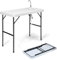 COSTWAY Folding Camping Sink Table, Fish Cleaning Cutting Station with 360°Rotatable Faucet, Groove and Drainage Hole, Portable Fishing Picnic Tables