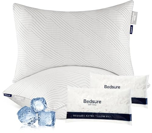 Bedsure Memory Foam Pillows Queen Size, Set of 2, Adjustable Firm Bed Pillows for Sleeping, Cooling Dual-Sided Design, Rayon Derived from Bamboo Pillowcases for Side, Back, Stomach Hot Sleepers