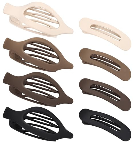 obeoby 8 Pcs Flat Hair Claw Clips For Women Girls, Matte Natural Colors
