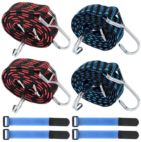 Kayqbonke 4 Stück Spanngummi mit Haken, 100cm Lang Expander mit Haken, 3cm Breit Spanngurte mit Haken, Spanngummi für Fahrrad, Motorrad Gepäckpakete, Autotransporter, Camping