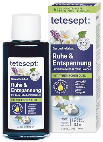 tetesept Ruhe & Entspannung Bad - 1 x 125 ml - Gesundheitsbad mit 5 ätherischen Ölen für innere Ruhe und mehr Balance – kosmetischer Badezusatz mit Hautpflege Formel