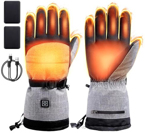 Todeco Beheizbare Handschuhe, 3 Heizstufen wasserdichte Touchscreen Handschuhe, Verbesserte Beheizbare Handschuhe für Wintersport Laufen Radfahren Skifahren