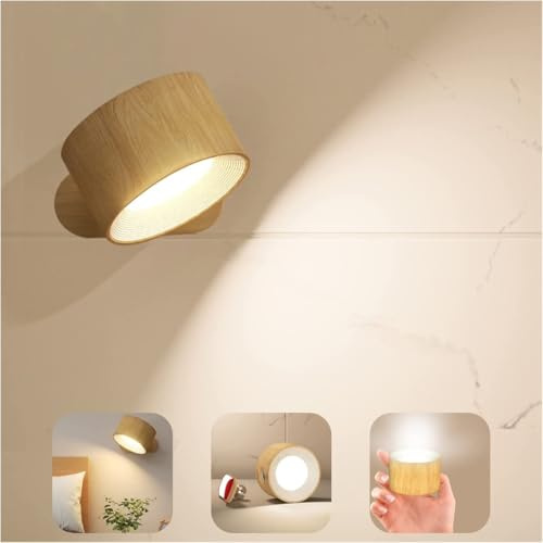 Glowright Lighting UK Smart Halo Lux, LED Wall Light with 360° Rotate Magnetic Ball, 3 Colour Modes & 3 Brightness Levels, Rechargeable Battery Wall Lamp, Touch Control for Bedroom, Hallway, Kitchen