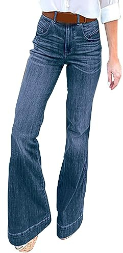 Pantalones Vaqueros de Mujer Pantalones de Mezclilla Pantalones de Pierna Ancha Jeans Mujer Grises Mujer Cintura (Dark Blue, L)