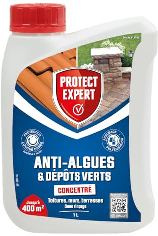 PROTECT EXPERT Anti Algues & Dépôts Verts - Concentré - Toitures Murs Terrasses - 1L - Jusqu'à 400m² - Protection Longue Durée Pendant 6 Mois - Sans Rinçage - DIMAX1