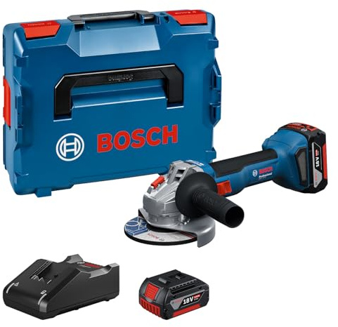 Bosch Professional 18V System Akku-Winkelschleifer GWS 18V-8 (Scheibendurchmesser 125 mm, inkl. 2x Akku GBA 4.0Ah, Ladegerät GAL 18V-40, L-BOXX)
