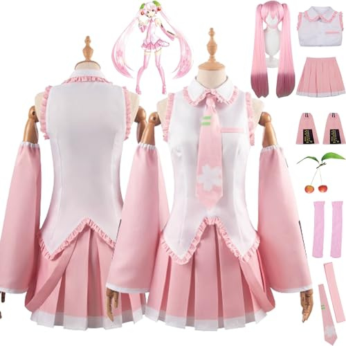 bbganlian Anime Personnage Miku Cosplay Costume Tenue H'atsune M'iku Rose Uniforme Robes Ensemble Complet Halloween Carnaval Fête Habiller avec Coiffe Perruque pour Femmes