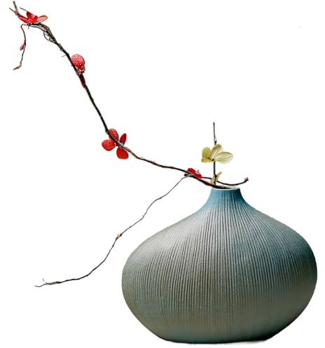 Ikebana Vase 5, 5x2x4 Zoll Vintage & kreative japanische Vase mit gestreiften Oberflächen -DIY -freundlichen Keramikblüten für Blumenanordnung, hydroponische Pflanze Ikebana Vasen, Japanisch