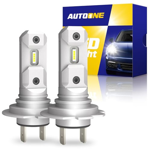 AUTOONE H7 LED Bulb, 40000LM Super Bright 6500K White 1:1 Mini Size H7 Fog Light Bulbs, Non-polarity Fanless Halogen Replacement Bulb, No Adapter Required Plug and Play, Pack of 2