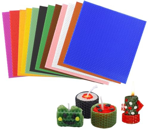 YNNHUDEEP Juego de fabricación de velas de cera de abejas para niños, placas de cera de abejas para velas, 12 colores brillantes, hojas de cera de abejas para hacer velas, kit de bricolaje para