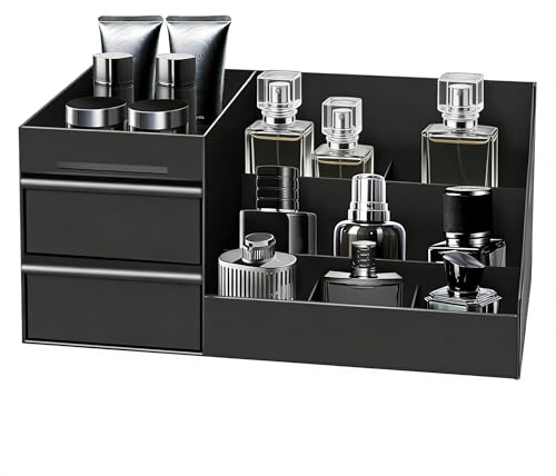 KOSLEOW Make up Organizer con Cassetti, Portatrucchi Bagno per Makeup, Skincare, Profumi - Cassettiera Trucchi, Organizzatore Trucchi per Camera Toeletta, Regalo per Uomo (Nero)