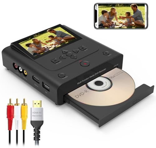 Clariviews VHS to DVD Recorder, No Computer Needed, Easy Recording from VHS, VCR, Hi8, Camcorders to DVD, USB, SD, or HDD, HDMI in/Out, 4.3 LCD Preview, Phone App Transfer
