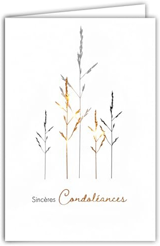 64-1095 Carte Sincères Condoléances Brin d Herbe Cuivré Graminée Illustration Fine Délicate épurée sur Papier Mat pour écriture intérieur - Avec Enveloppe Blanche Format 12x17,5cm - Fabriqué en France