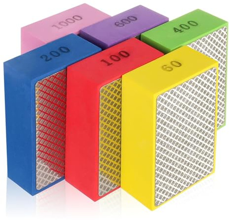 Hand Diamond Polishing Pads, Diamond Sanding Blocks,Tile Polishing Pad Grit Sanding Kit for Porcelain, Concrete Stone Marble Ceramic Grinding Trimming (6)