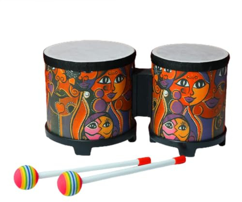 Bongo trummor för, Bongo trummor för | Trumslaginstrument musikalisk | leksak för | Handtrumma handgjord trumma med 2 färgade pestlar, musikinstrument för annons