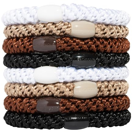 Brown Hair Ties for Thick Hair, Grab & Go Ponytail Holders, 8 Pack, Neutral, Thick No-Crease Bands with Strong Hold, Damage-Free Design, Versatile Everyday Basics | L. Erickson