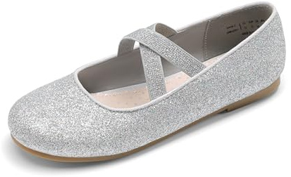 DREAM PAIRS Kids Ballerine Scarpe da Principessa Scarpe Eleganti da Ragazza di Fiori per Ragazze Festa di Nozze,Size 33.5,Argento,Angie-2