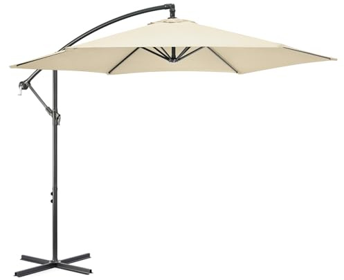 CHRISTOW Large Banana Parasol 3m Over Hanging Cantilever Umbrella UV Protective With Crank Handle (Cream Polyester Canopy)