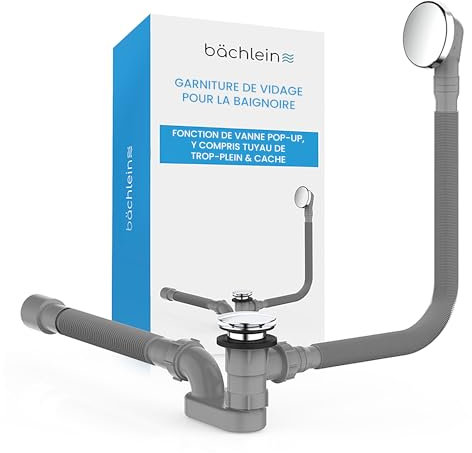 Bächlein Piletta pop-up per vasca da bagno, funzione pop-up con setaccio per uno scarico della vasca pulito, kit completo con troppopieno flessibile, copertura di troppo pieno e sifone