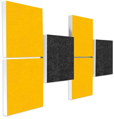 platino24 Schallabsorber COLORE aus Basotec G+ I 3D Akustikpaneele mit Akustikfilz I 6 Quadrat-Paneele in Sonnengelb + Anthrazit I Akustikplatten zur Schalldämmung in Büro, Studio & Wohnung