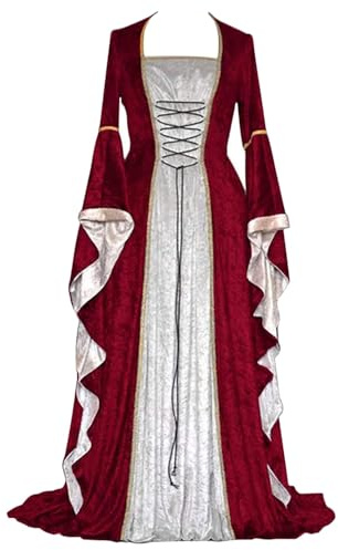 Feynman Vestido Medieval para Mujer con Mangas Trompeta, Estilo Medieval Victoriano, Vestido Largo renacentista, gótico. para Carnaval, Halloween, Fiestas de Princesas, Disfraz, Rojo, S