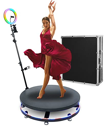 DOEL 360 Photo Booth Machine 115cm Zoll für Party Streaming Hochzeit, mit Doelbooth Software, Fernbedienung und Ringlicht, 115cm drehbare Video-Plattform, tragbar + Flugtasche