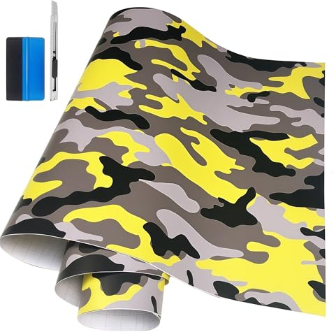 NewL Camouflage bil vinylomslagsfilm gör-det-själv självhäftande gul 50 x 150 cm | Kamouflagefinish, blekningsbeständig och UV-säker, omplacerbart lim och flexibel töjbar, lämplig för bil, möbler